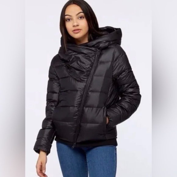 Nike Down Fill Puffer Jacket Asymmetrical Full Zip Hooded Black Size Small - Picture 1 of 15